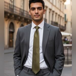 Renato Casati Italy Mode polyester Tie Olive Gold Metallic Sheen Made in Italy